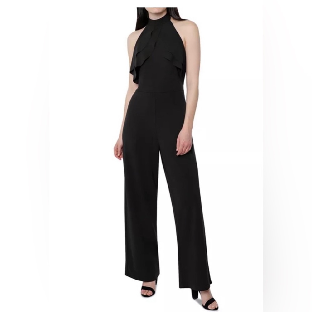 Bebe Womens Ruffled Halter Jumpsuit Black 10
